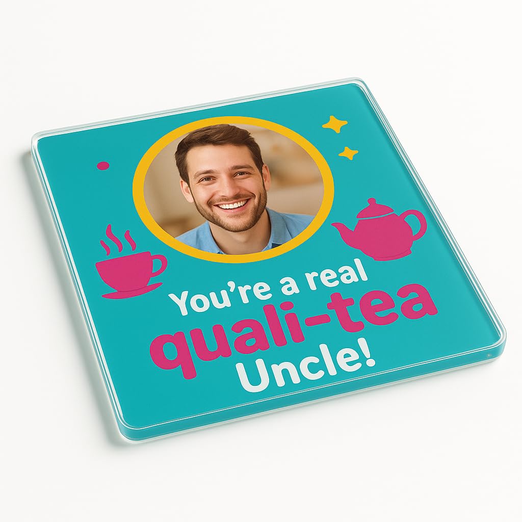 Personalised Photo Funny Acrylic Coaster Gift - Unique Tea Party Vibes Design with Personalised Photo Frame for Uncle