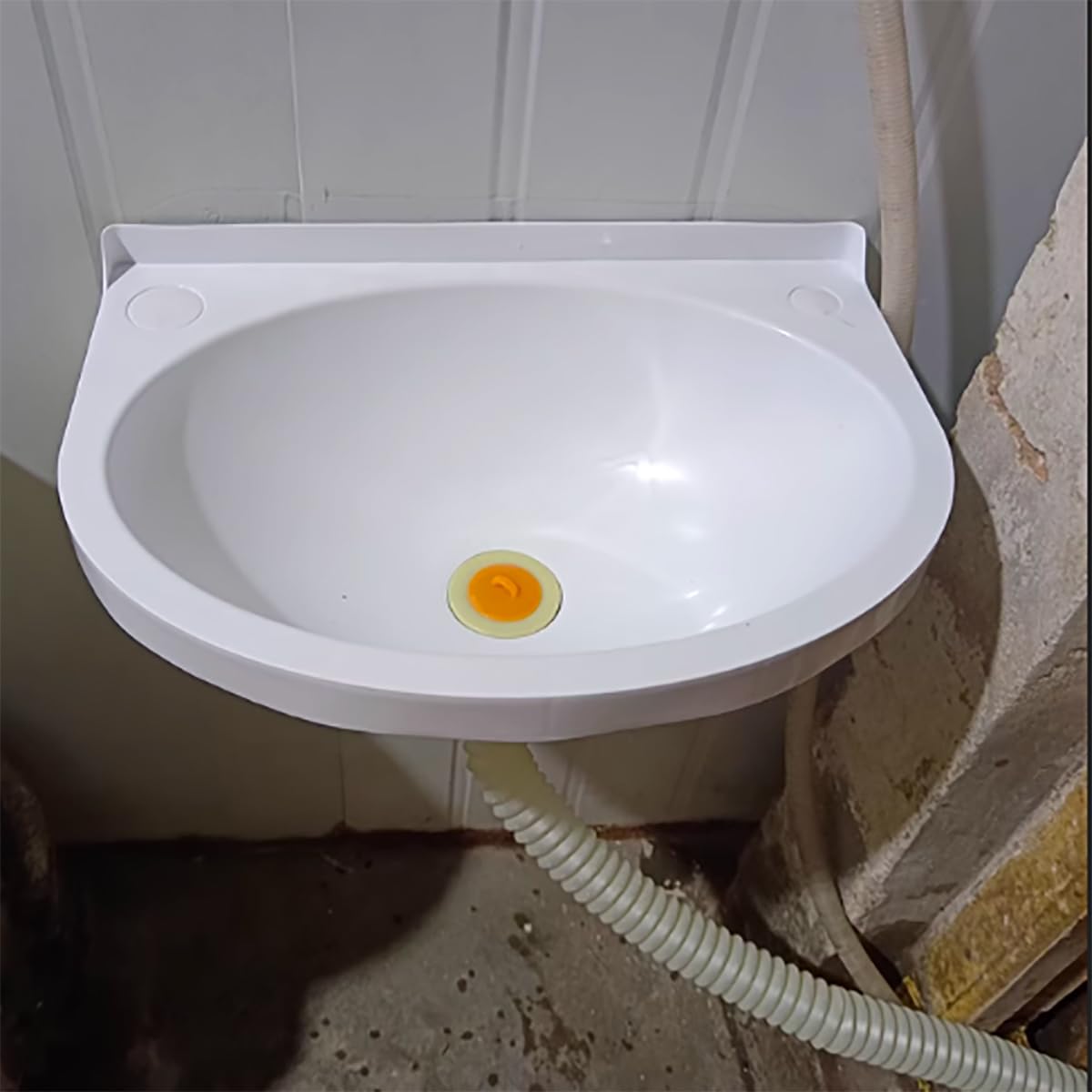 Lavello Ovale, 40x28x14cm Lavatoio Lavapanni Monoblocco in Resina PP | Lavello Angolare da Bagno per Interno e Esterno Lavanderia Garage Bagno Guardaroba WC Bianco Rubinetto A