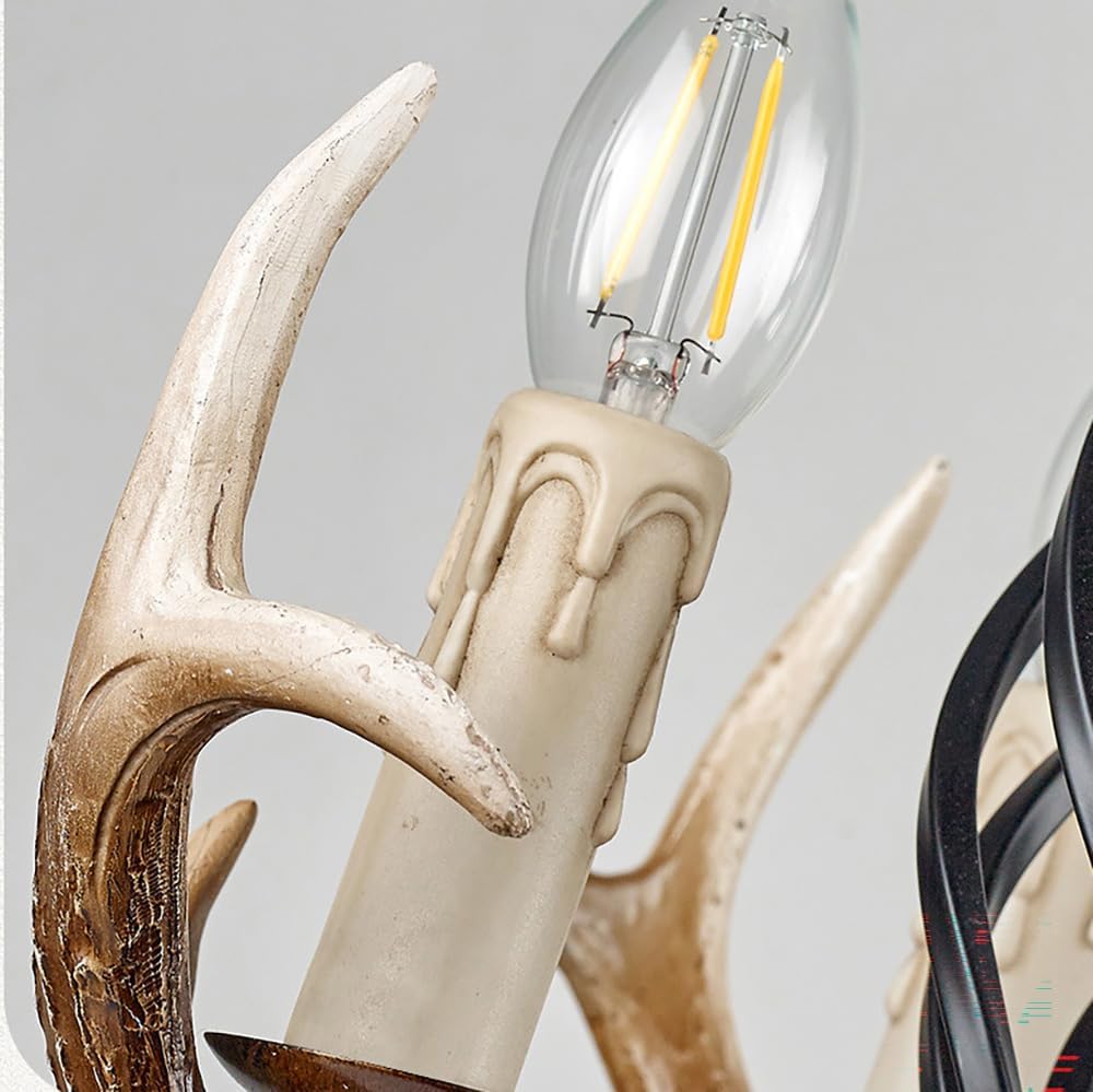 Skyblaze Rustic Antlers Chandelier 6 Lights Deer Chandelier Vintage Antler Pendant Light Fixtures with E12 Base Farmhouse Antler Lamp for Cabin, Dining Area, Bedroom