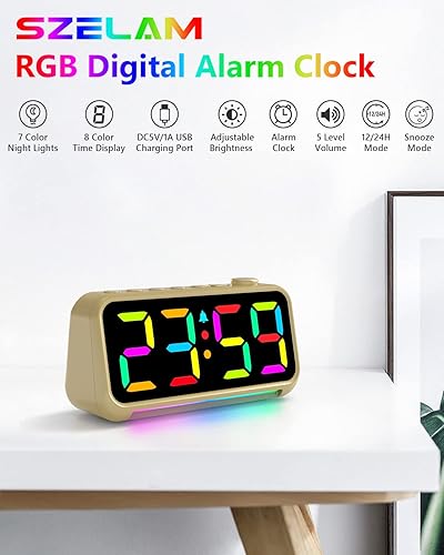 Miniatura 2 de Reloj despertador con pantalla digital LED, puerto de carga USB de luz RGB extra fuerte, relojes de escritorio pequeños para personas que duermen