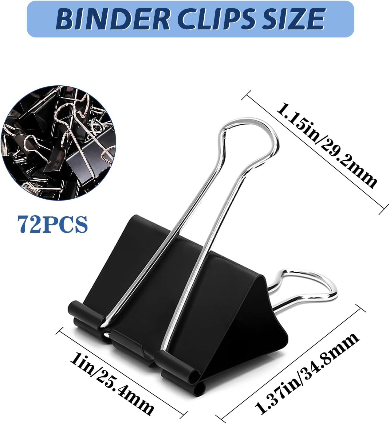 Medium Binder Clips,1inch, Bla Paper Binder Clips, Medium Paper Clips,