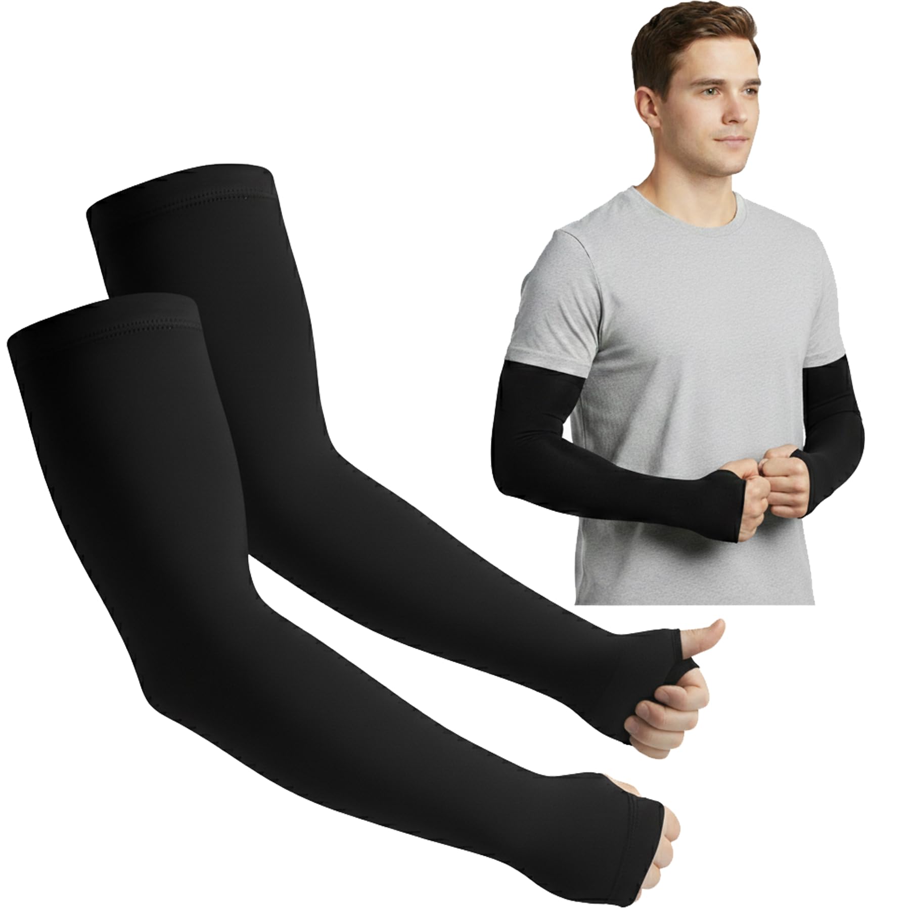 Allextreme AEMAS01 Unisex Arm and Elbow Sleeves Hand Compression & Cooling Cover for UV Protection, Outdoor Activity, Sports And Fitness (2 PCS, Black)-picture-5