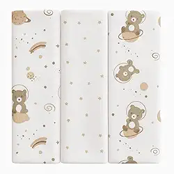 Kit 3 Cueiros Bebê 100% Algodão 80x50cm – Macio, Confortável, Estampado – Ideal Para Recém-Nascido, Enxoval e Presente Infantil (Branco/Bege)