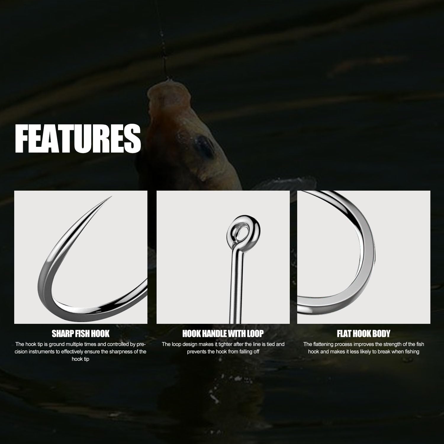 Ensemble Combiné D'Hameçons de Pêche sans Ardillons en Acier au Carbone 100-250 Pièces pour Rivières Lacs Océans Étangs
