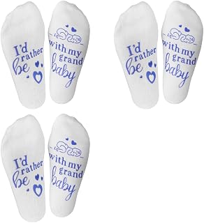3 Pairs Maternity Socks with Non-Slip Grip, I'd Rather Be With My Baby Pregnancy & New Mom Gift Set, Comfortable Cotton Crew Socks for Women
