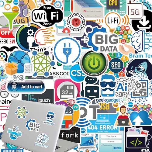 DETICKERS 50 PCS Programming Stickers for Kindle Laptop Waterproof Stickers Pack for Adults Teens