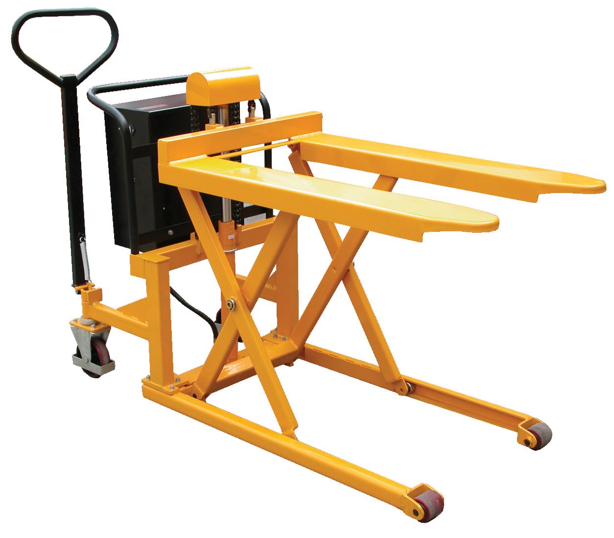 Vestil TAL-220-DC Steel Tote-A-Load DC Powered Fork Size 21 In. x 43 In. 2,200 Lb. Capacity Yellow