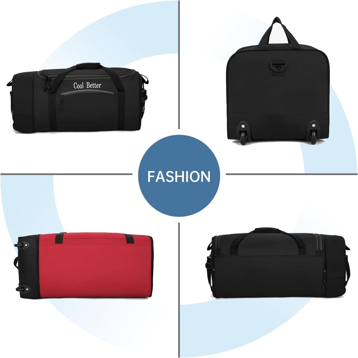 55L Foldable Rolling Duffel Bag with 2 Wheels, Large Durable Travel Duffle Bag Heavy Duty Overnight Weekender Bag with Shoulder Strap,Black - Image 6