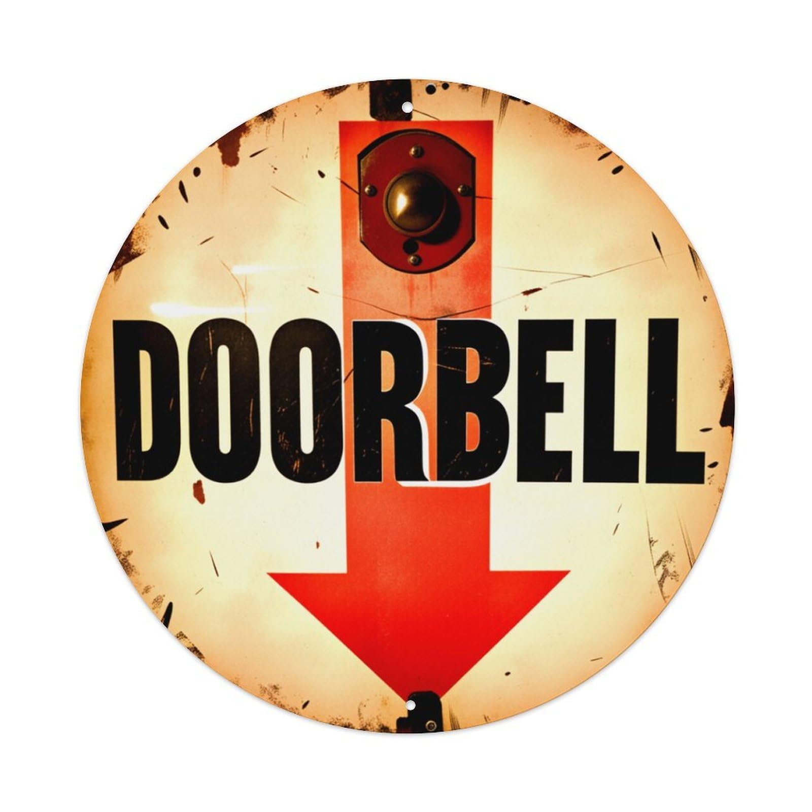 Doorbell Sign With Arrow Vintage Metal Tin Sign Retro Wall Decor for Home Bar Garage Cafe, Indoor & Outdoor Decorative，circle Metal Poster, 8x8 Inch