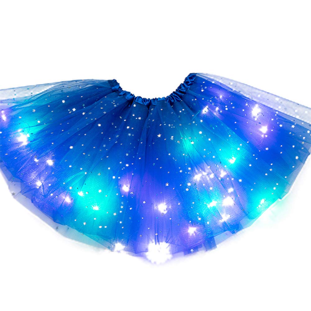 DomeilleurMagic Light Princess LED Dancing Skirt Luminous Christmas Party Stage Tulle Ballet Girl Girls Rainbow Tutu Shiny Skirts Outfit Layered Ballet Tulle Sparkling Skirt for Girl