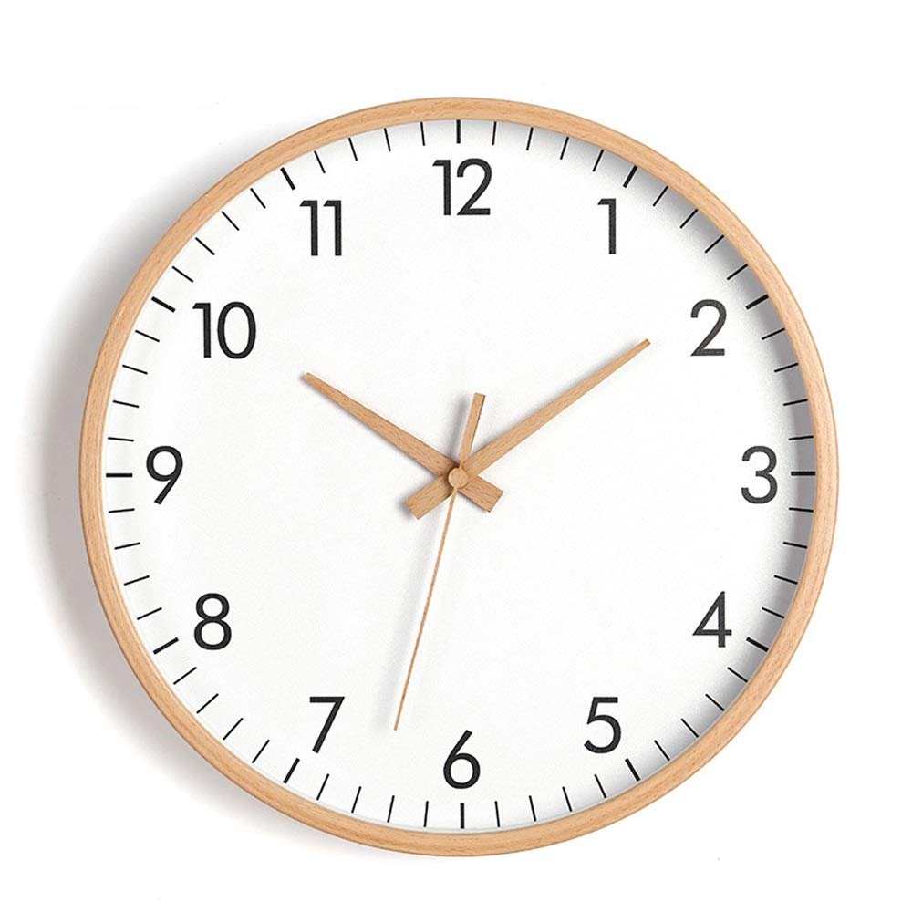Horloge murale ronde bois massif muet aiguille bois salon 10" B