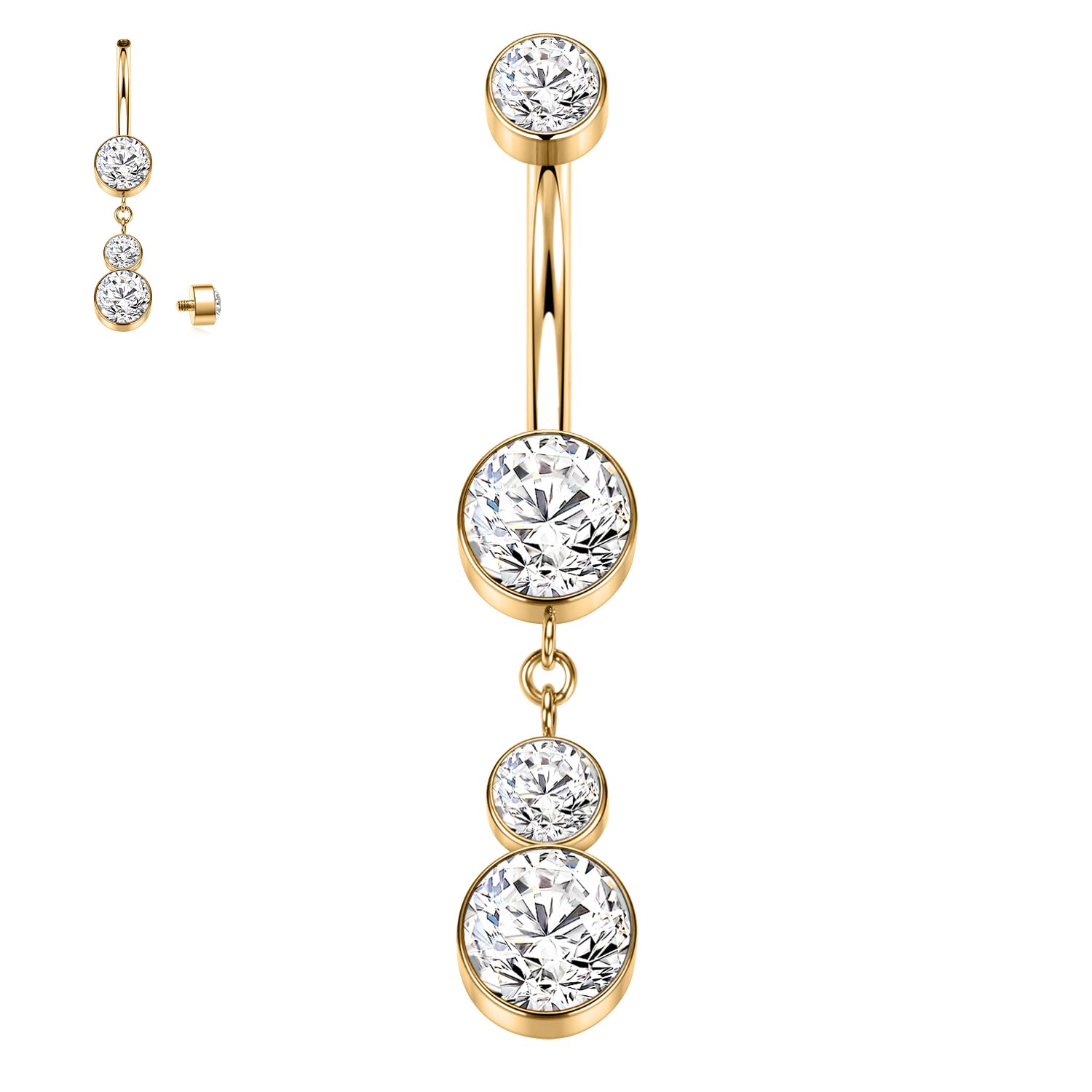 hengkaixuan Piercing para ombligo de titanio G23, con rosca interna de 14 g, 10 mm, cinco ópalos, circonita cúbica, forma curvada, joyería para ombligo, piercing para ombligo