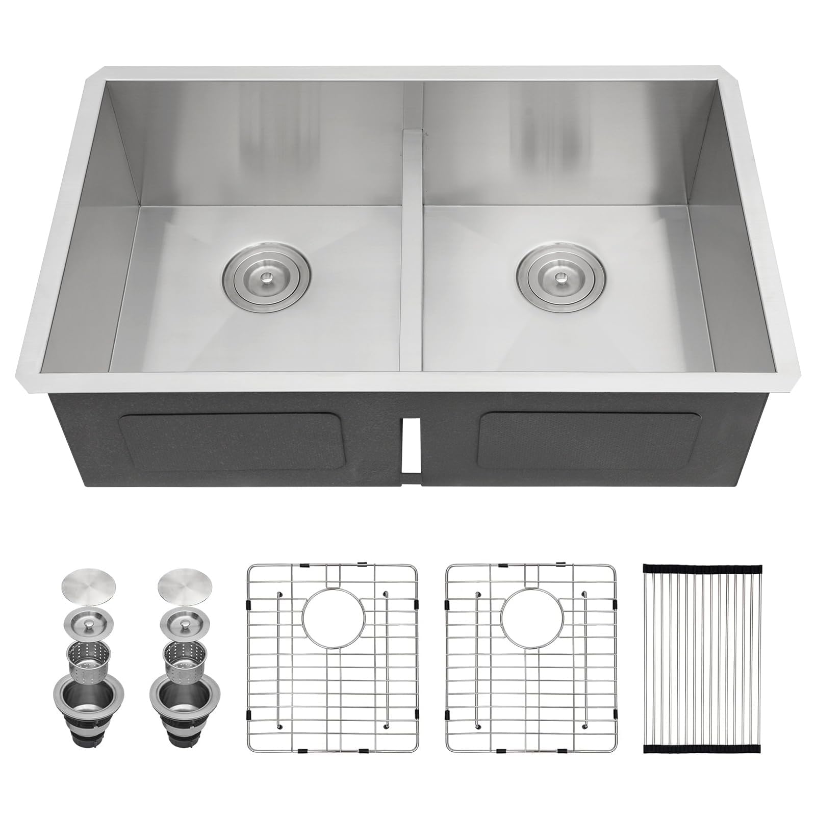 Sarlai 33 Undermount Kitchen Sink Double Bowl - 33x19 Kitchen Sink Low Divide Undermount Stainless Steel 16 Gauge Round Corner Double Bowl 50/50 Sinks Basin