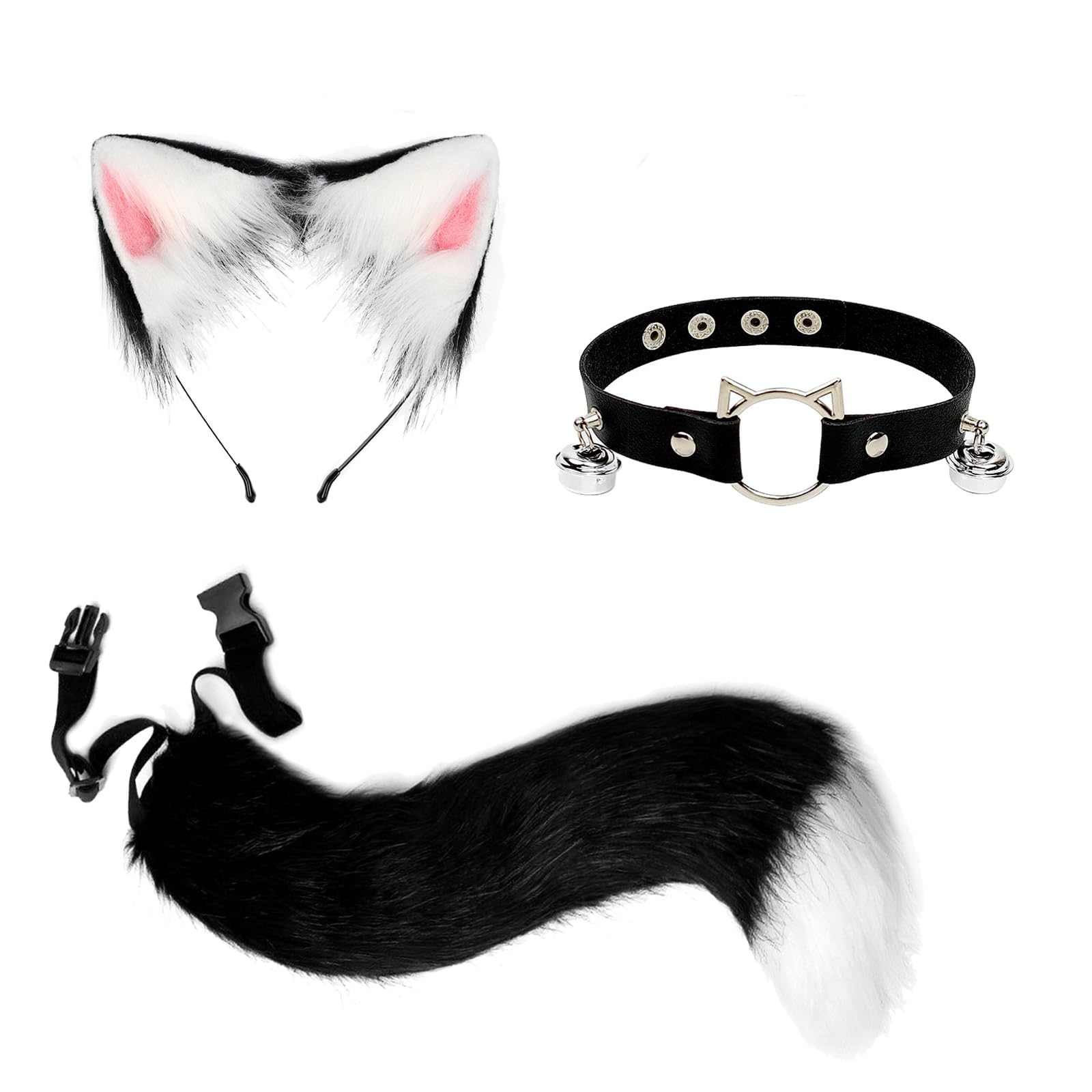 Ieron Fox Costume Set - Includes Black Fox Ears Headband and Faux Fox Tail for Fancy Dress Up Cosplay, and Halloween