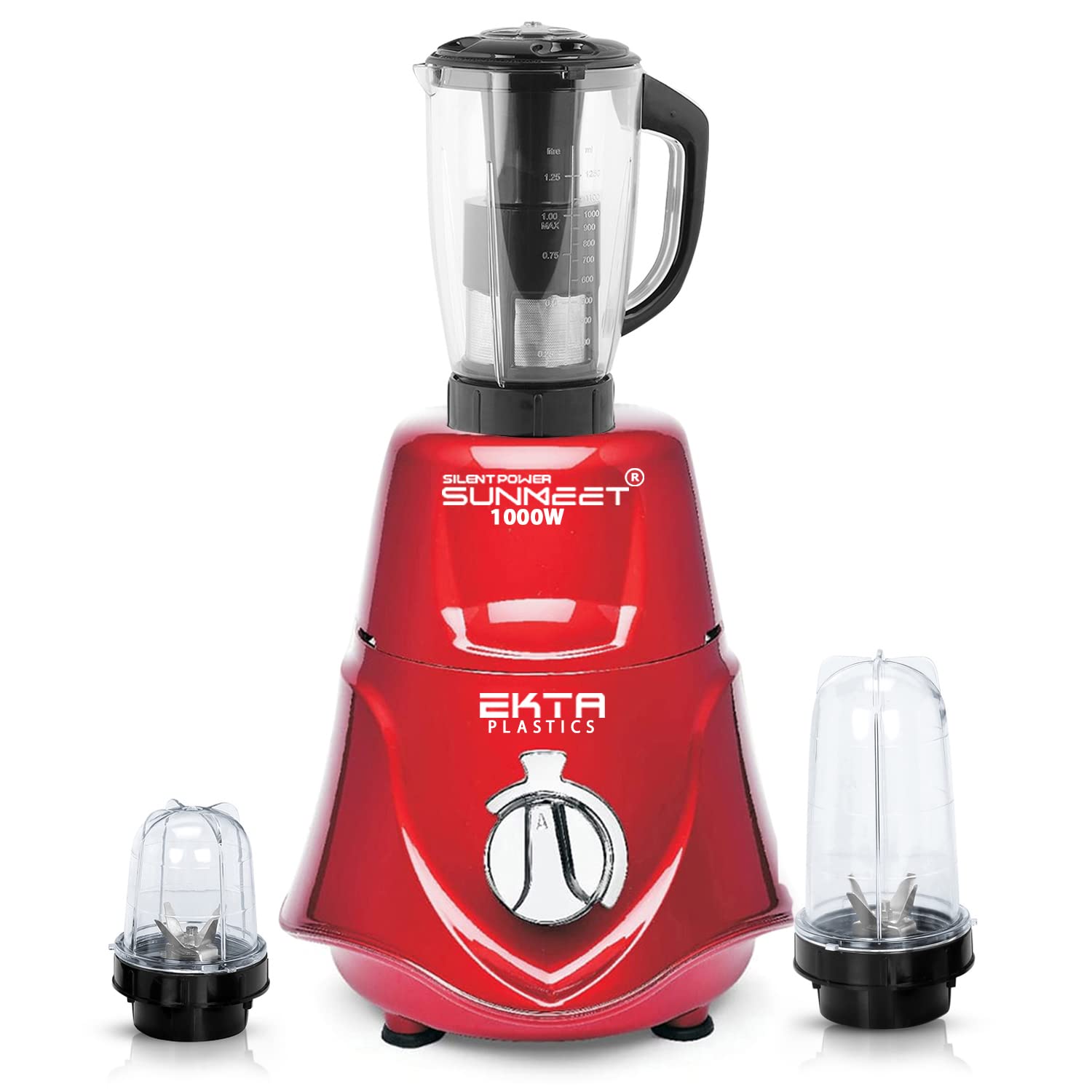 SilentPowerSunmeet 1000-watts Rocket Mixer Grinder with 2 Bullets Jars and Juicer Jar (Juicer Jar, 350ML Jar and 530ML Jar) EPA342, Red