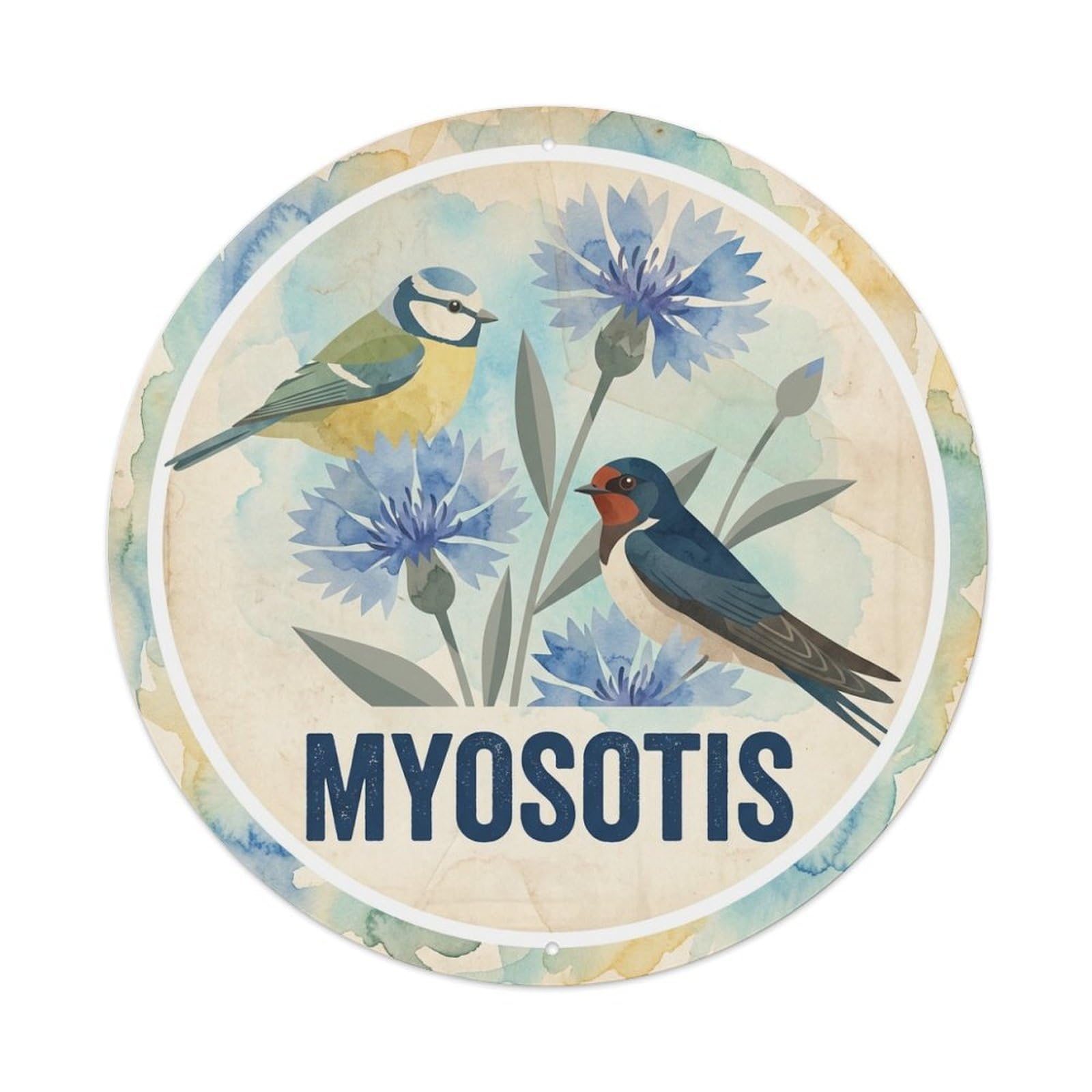 Cornflower Myosotis Watercolor Bird Slogan Metal Tin Sign