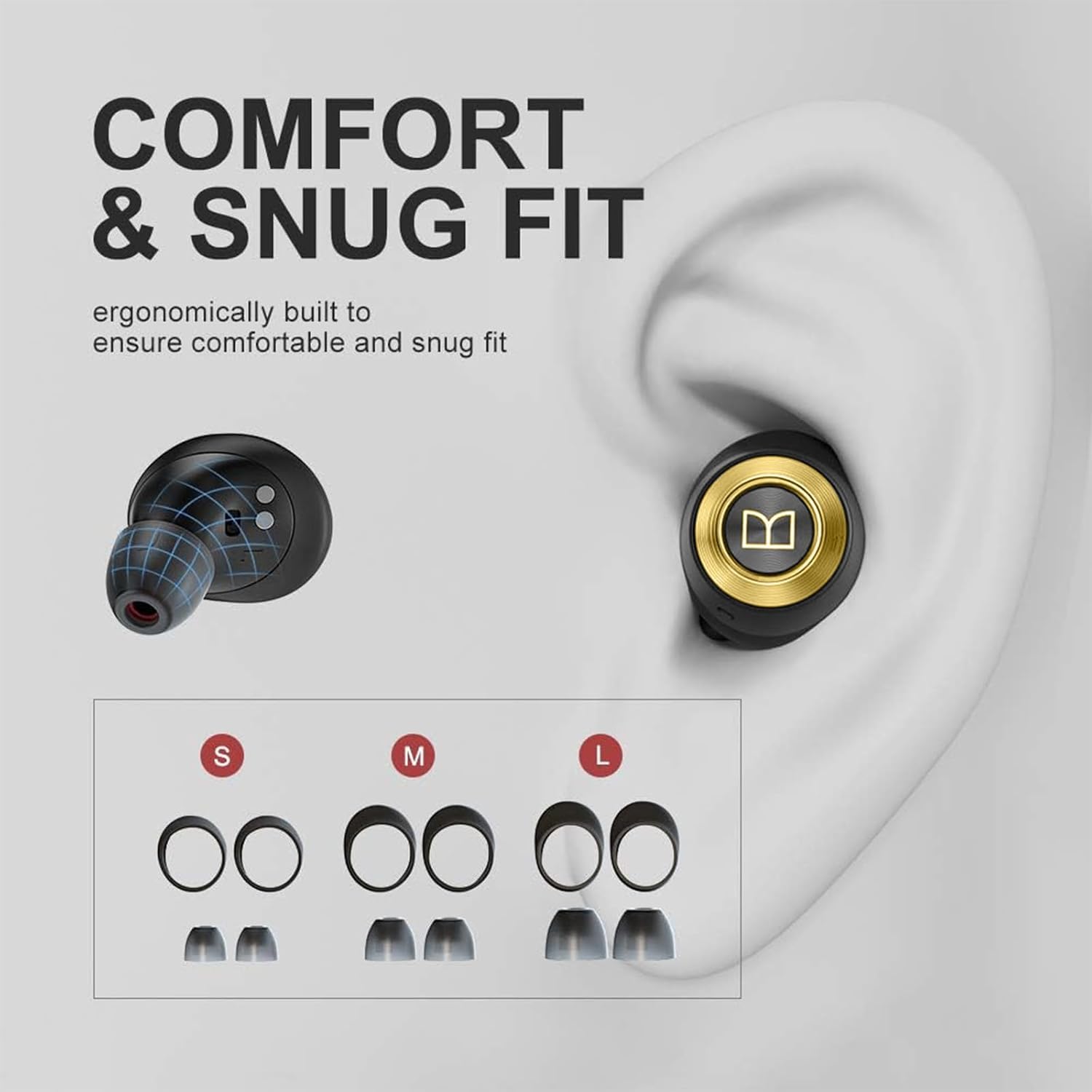 Monster Achieve 100 AirLinks Wireless Earbuds,Super Fast Charge,Bluetooth 5.0 in-Ear Stereo Headphones with USB-C Charging Case,Built-in Mic for Clear Calls,Water Resistant Design for Sports — view 7