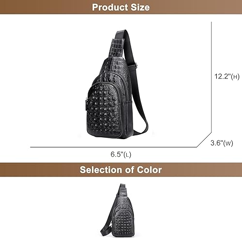 Miniatura 5 de Bolso bandolera de cuero con patrón de cocodrilo vintage para hombres, mochila de cuero genuino casual Daypack Crossbody bolsas de hombro