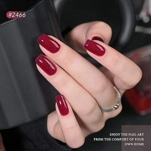 Miniatura 50 de GAOY Juego de 23 esmaltes de uñas de gel, colores otoñales, marrón, rojo, verde, purpurina, kit de uñas de gel de curado con luz UV, capa superior