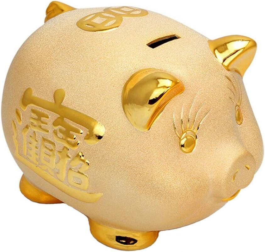 Savings Piggy Bank 6 Inches Gold Pig Lucky Money Box Ceramics Piggy Bank Coin Bank Paper Money Piglet Decoration Lovely Children's Birthday Festival Gift Toy Banks/Kids Coin Bank ( Size : 6 Inches )