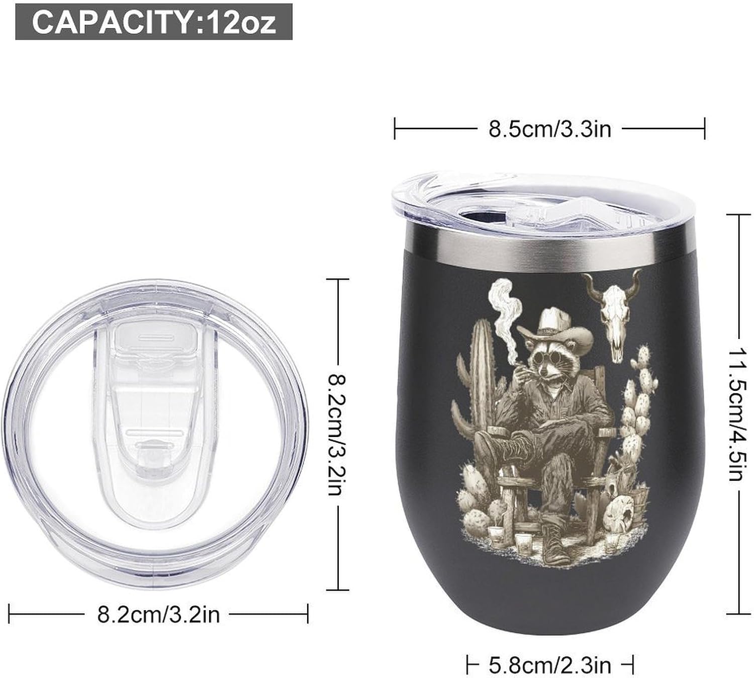 Raccoon West Cowboys Insulated Drinking Cup Stainless Steel Coffee Mug Wine Tumbler with Lid 12OZ