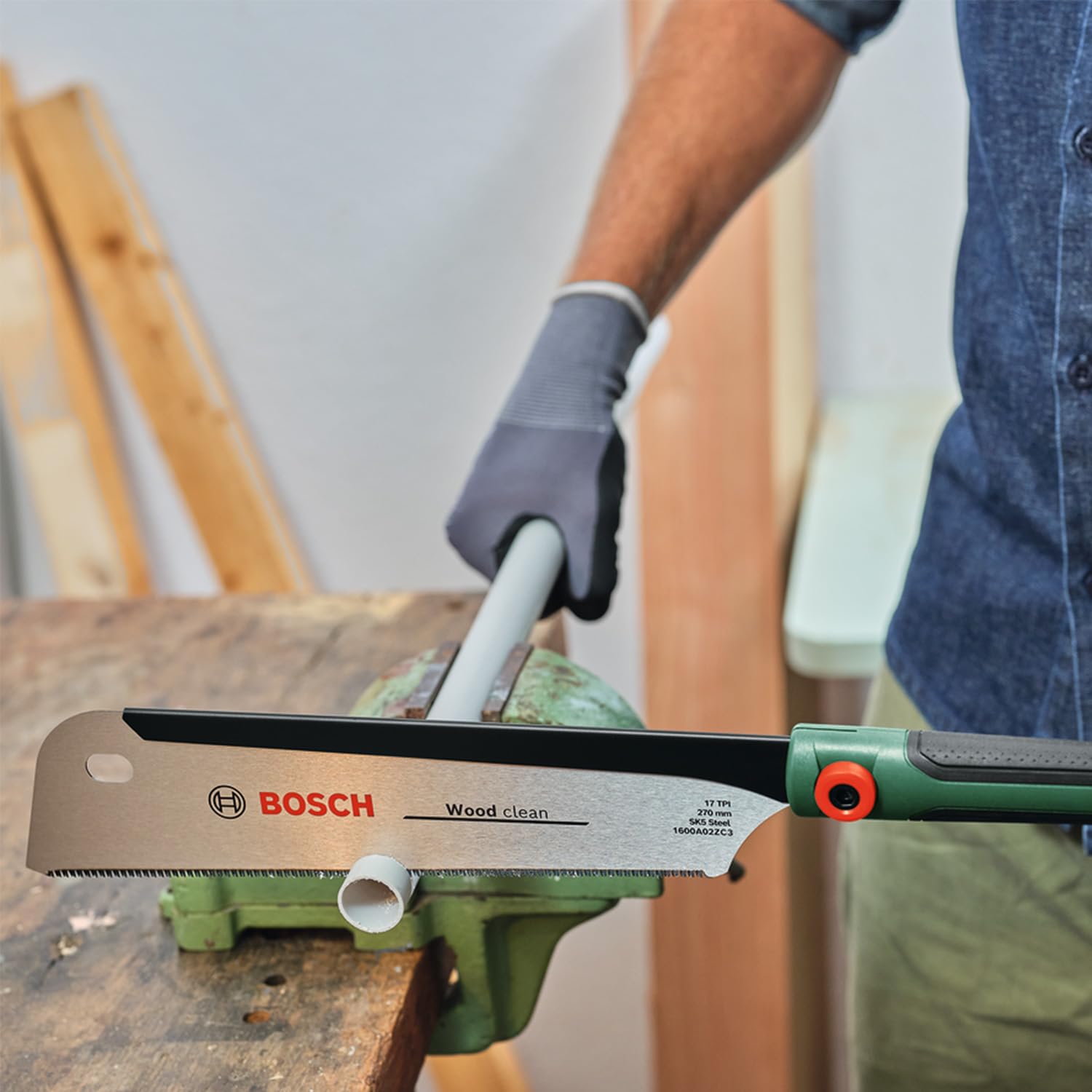 Bosch Scie japonaise Dozuki 270 mm (scie à tirer pr coupes droites précises dans bois/plastique ; lame acier SK5 flexible ; dents fines ; 17 TPI ; poignée Softgrip extra longue)