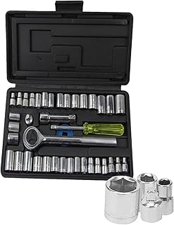40Pieces 1/4 inch 3/8 inch Ratchet Socket Wrench Set Drive Socket Set,Metric and Standard,Hex Socket,Chrome Vanadium Steel for Auto Repairing and Household