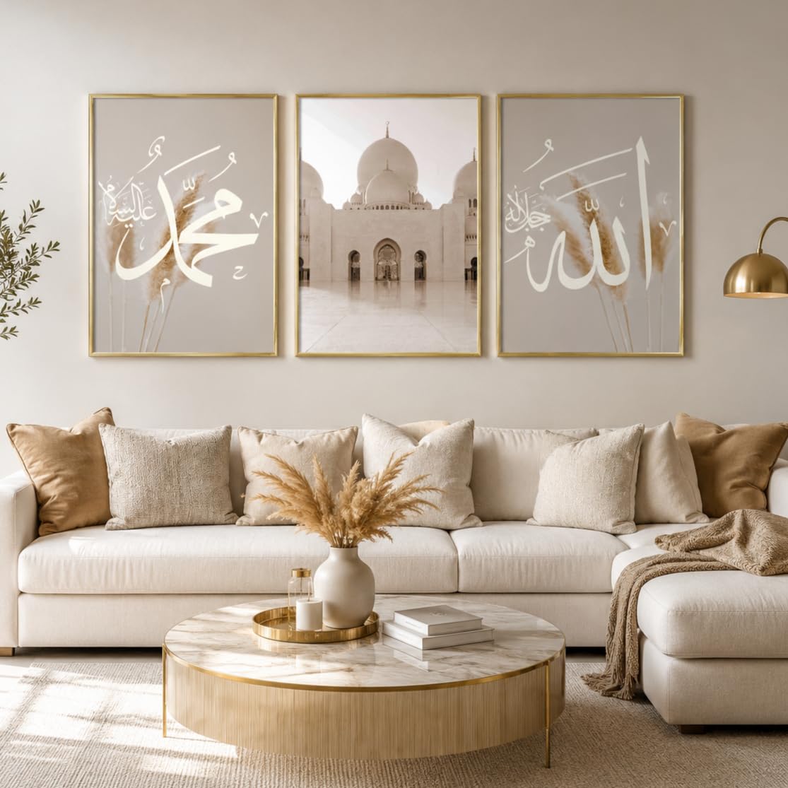 HAVA Artwork Abu Dhabi Poster Set, Islamische Poster, Islamische Bilder, Islamische Dekoration, Islamische Geschenke, Bilderrahmen, Allah Wandbild