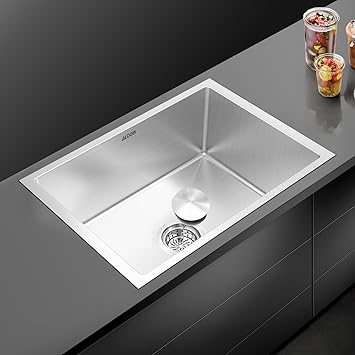 ALTON Stainless Steel, Handmade Single Bowl Kitchen Sink With Basket (Matte, 24x18x10 INCH)