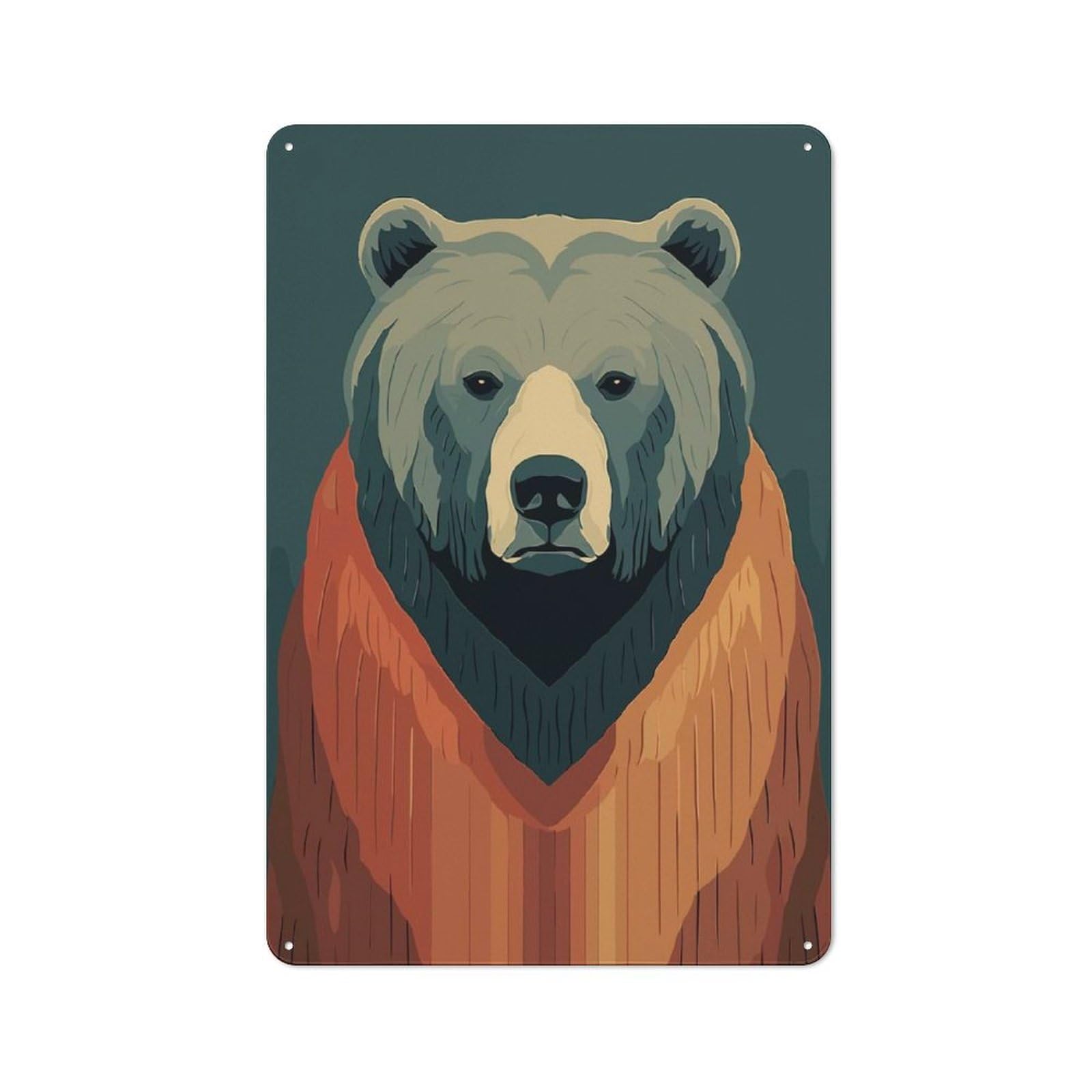 Bear in Orange Sweater Retro Metal Plaque 30x20cm for Guest Room Or Hallway, Housewarming Present for People Styling Guest Room And Hallway