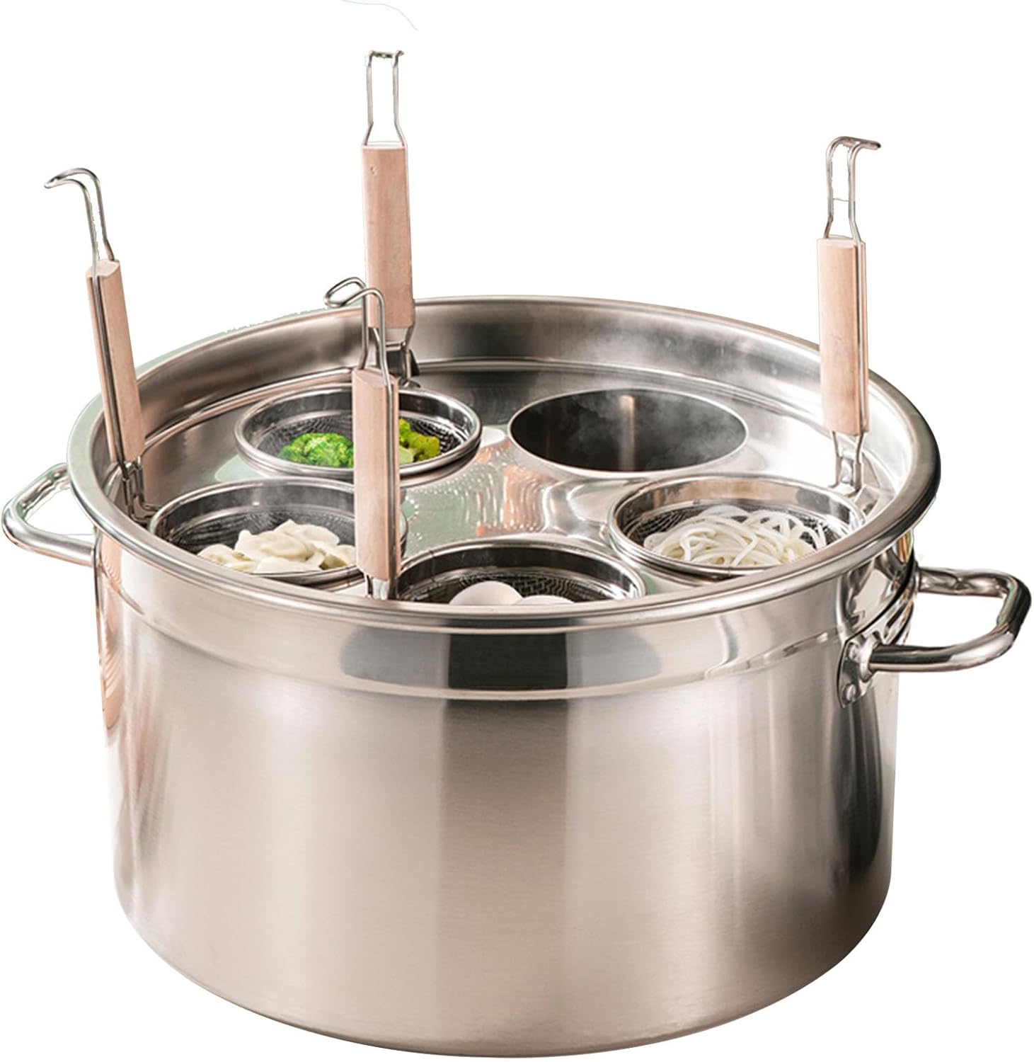 Stainless Steel Pasta Pot & Insert Cookware Pasta Cooker w/Insert Strainer Basket Home Kitchen Restaurant Cooking Tool,40cm 4 Holes