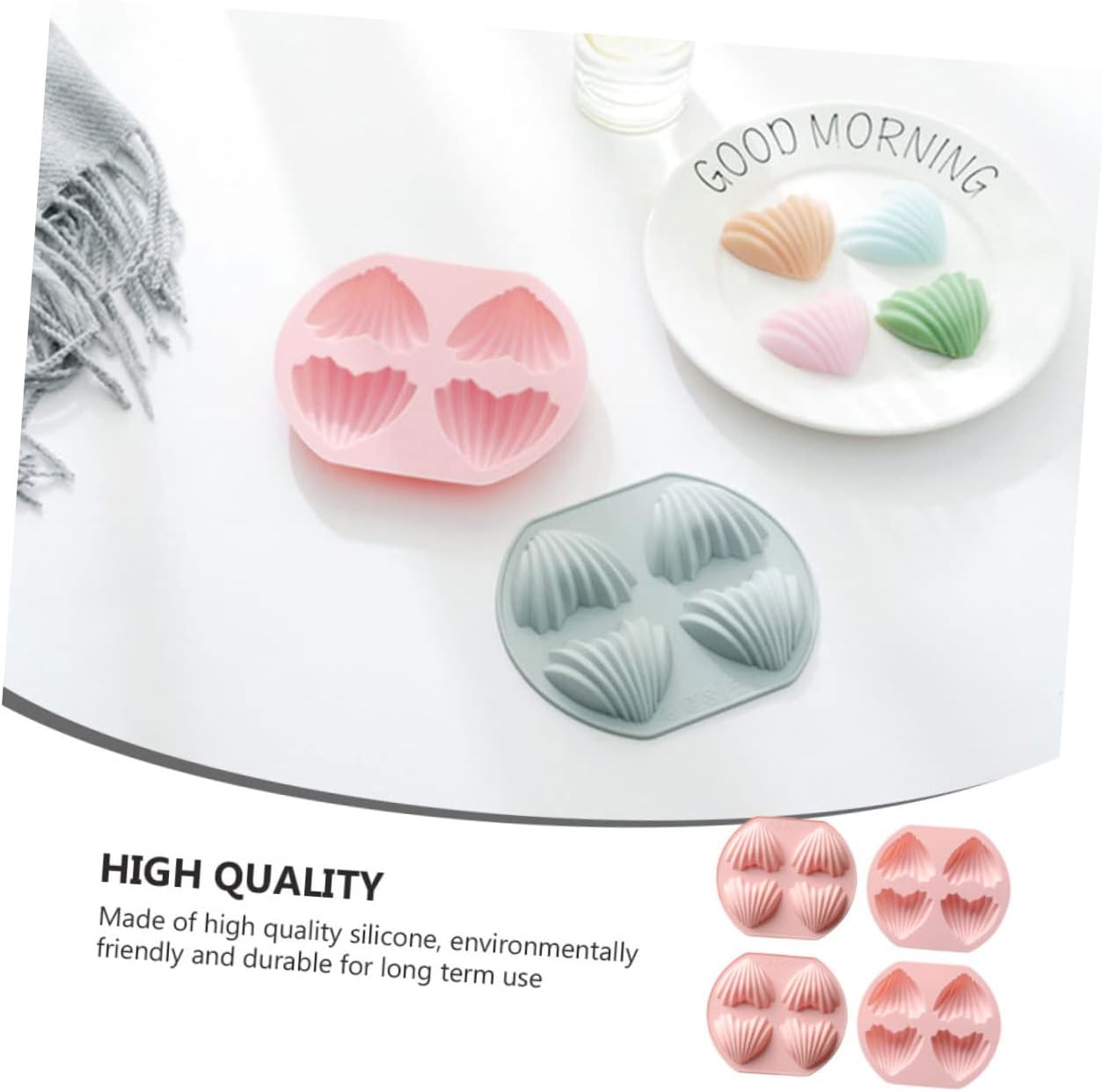 Garneck Heart Shape Madeleine Mold Silicone 4 Cavity 4Pcs Pink for Baking