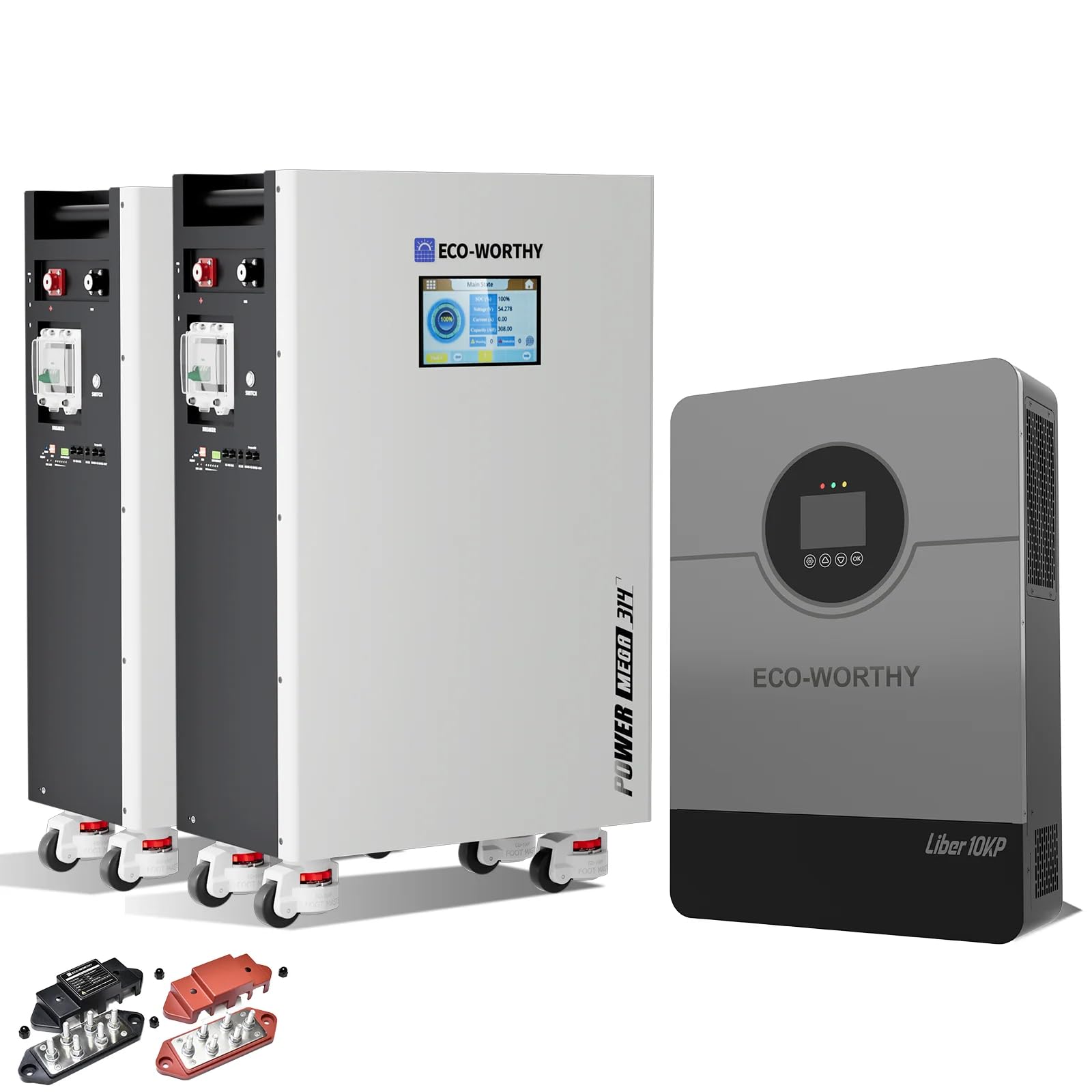 ECO-WORTHY Powermega 48V 314Ah(2 Pack)UL1973 LiFePO4 Energy Storage with Liber 10KP 10kW Hybrid Inverter, Active Balancing BMS, Battery Built-in Bluetooth&WiFi, Communication for Off-Grid&Home Backup