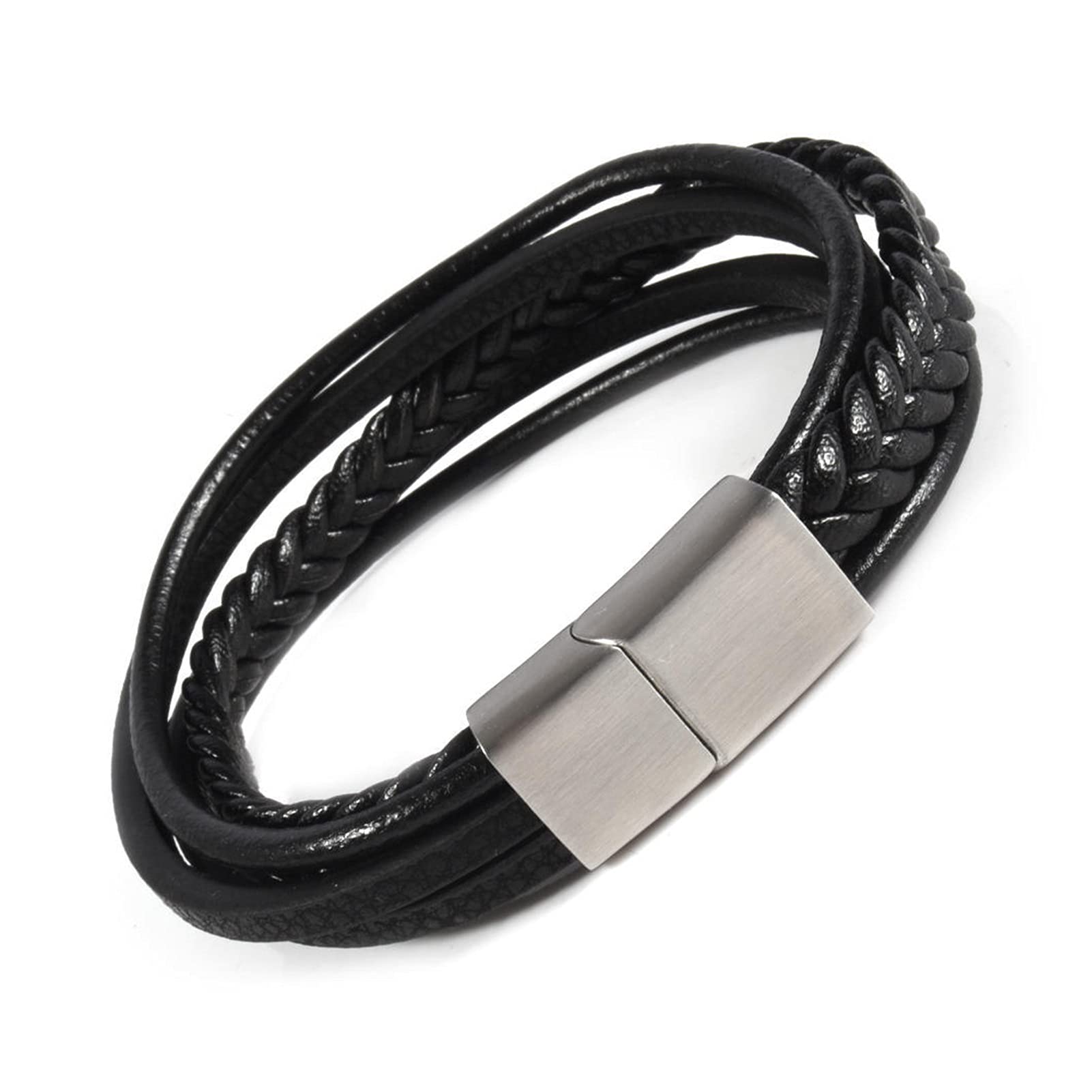 Pulseras para mujer, joyería clásica tejida multicapa de cuero negro marrón, brazalete bohemio para hombres y mujeres