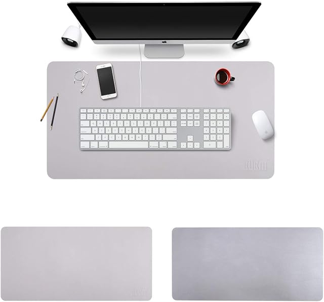 BUBM PU Leather Mouse Pad Mat Waterproof, Perfect Desk Writing Mat for Office and Home,Ultra Thin 2mm - 31.5"x15.8" (Gray)