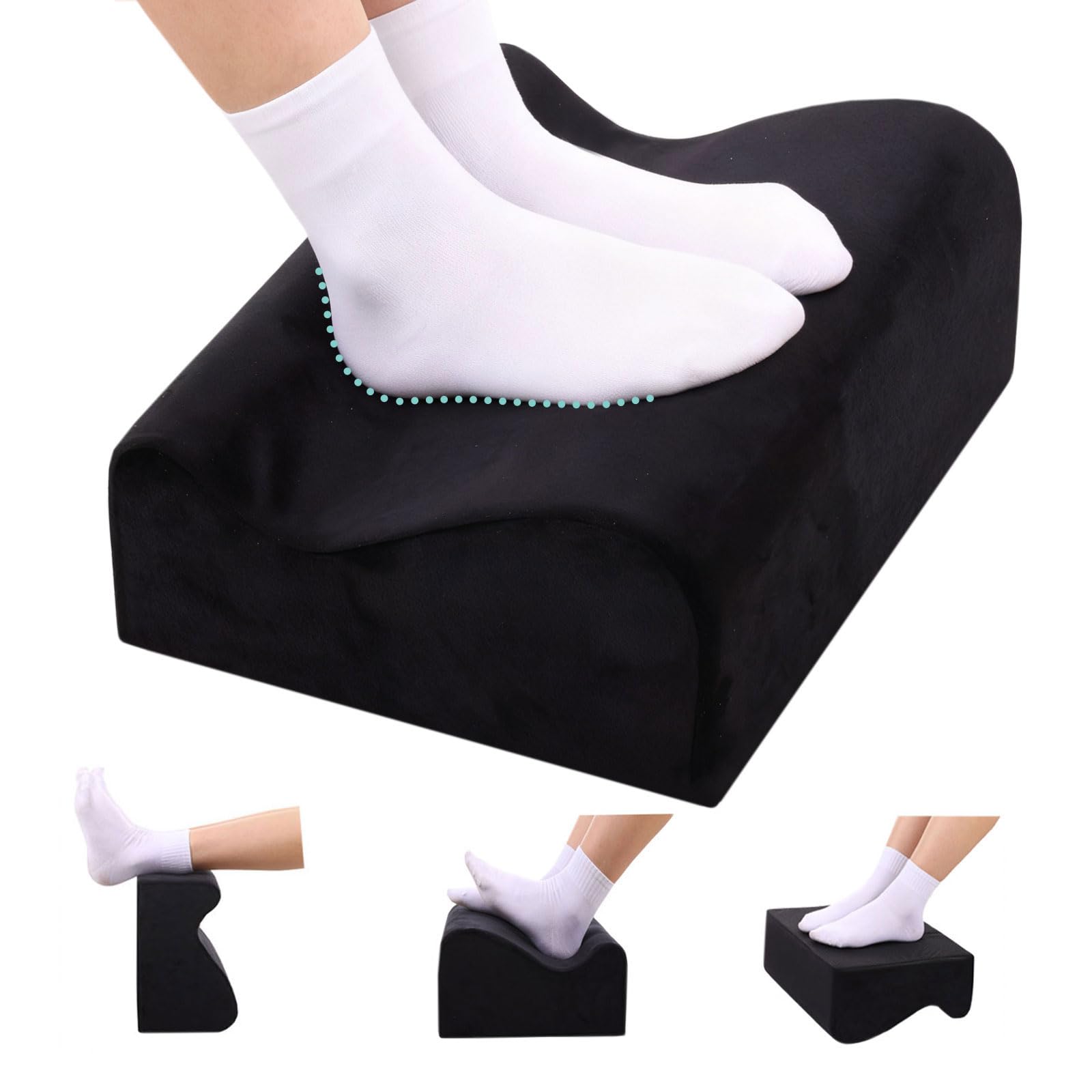 Fußstütze Schreibtisch Ergonomische Fußstützen Büro | Premium Schaumstoffkern Abnehmbarer Deckel Rutschfester Fußablage für unter Schreibtisch Rücken Hüftschmerzen Schwarz Mittel