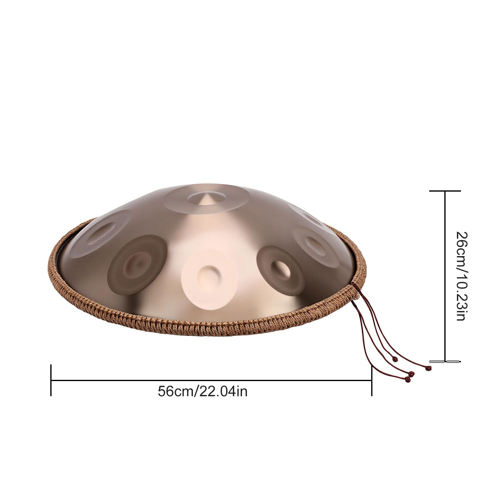 Handpan Drum – Tambour à main professionnel en acier azote avec support, sac à dos de transport, baguettes et chiffon de nettoyage – 55,9 cm – 440 Hz – 10 notes – Doré