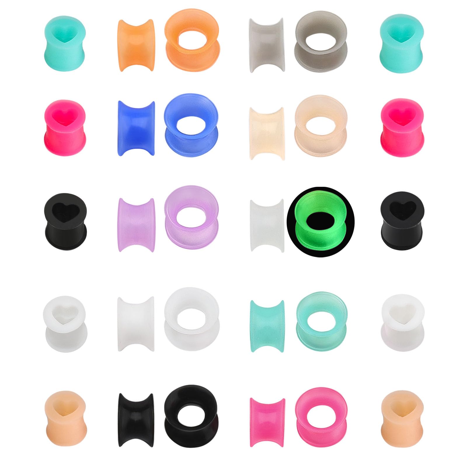 15 Pairs Silicone Gauges Flexible Ear Skin Silicone Tunnels Heart Shaped Plugs Double Flared Ear Tunnels and Plugs