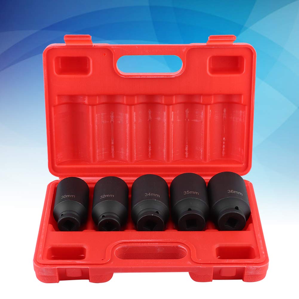 Set di chiavi a bussola a percussione, 5 pezzi, 12 punti, dado metrico a impatto profondo, per cricchetto 1/2"