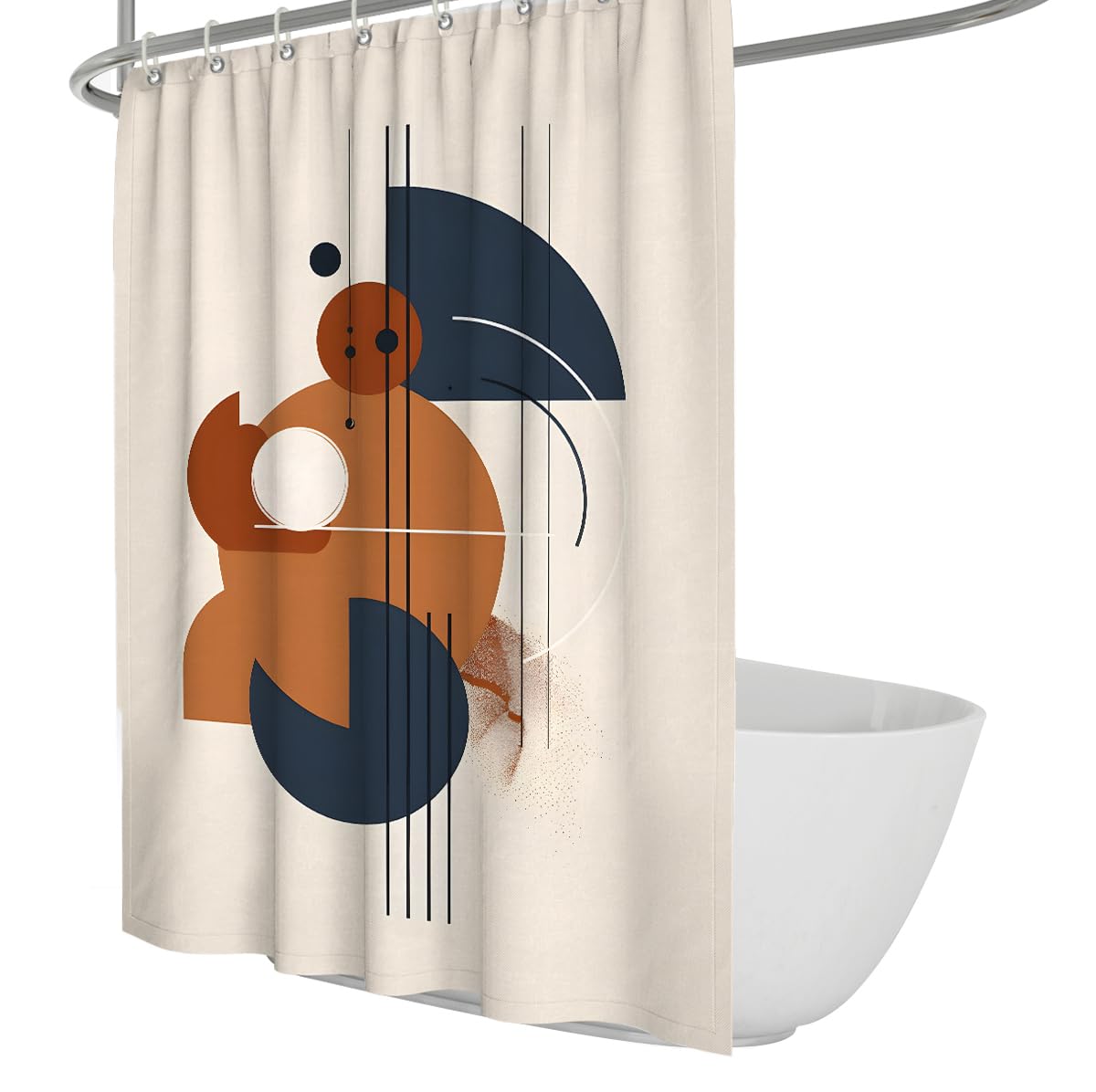 UIRINGART Minimalist Shower Curtains W180xL200cm Abstract Geometric Semicircle Straight Line Orange Leaf Print Mildew Mould Resistant Polyester Fabric Bathroom Curtain