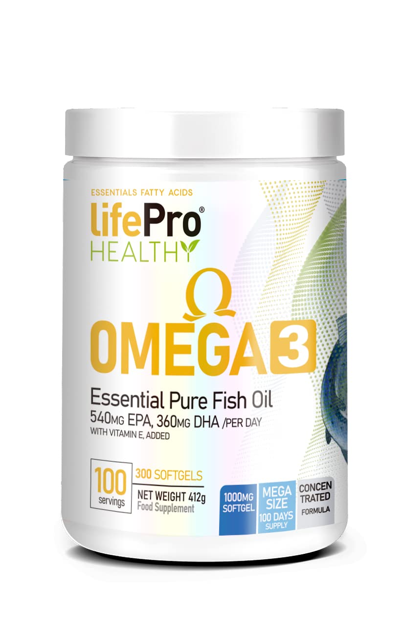 Life Pro Omega 300 Perlas 4000mg con Vitamina E, 100 Tomas, 35% EPA y 25% DHA, hasta 4000mg por Dosis, Suplemento para la Salud Cardiovascular, Aceite de Pescado Puro y Destilado