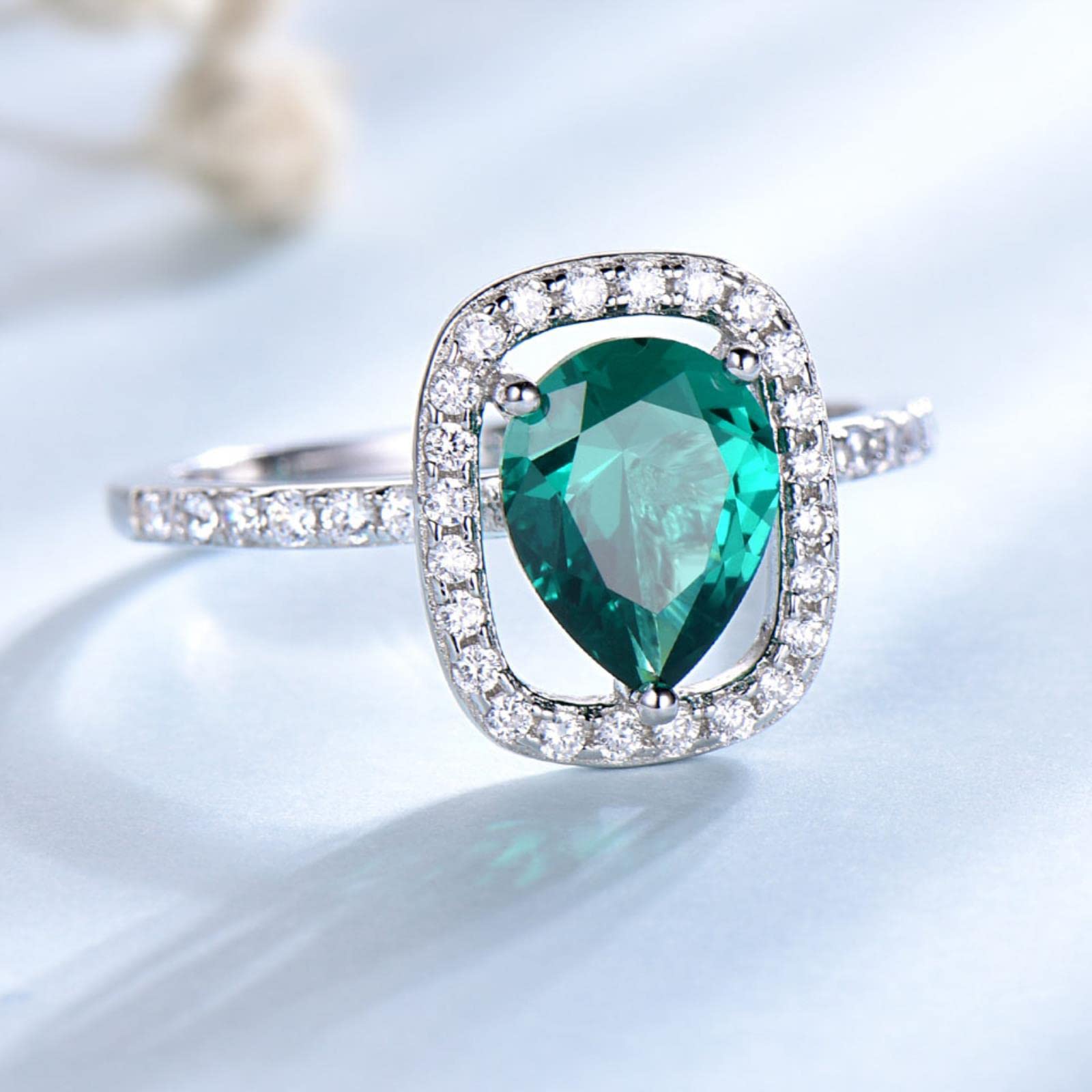 Real 925 Joyería De Plata Esterlina Creada Nano Esmeralda Anillos De Gota De Agua Mejores Regalos De Compromiso para Mujeres Joyería Fina