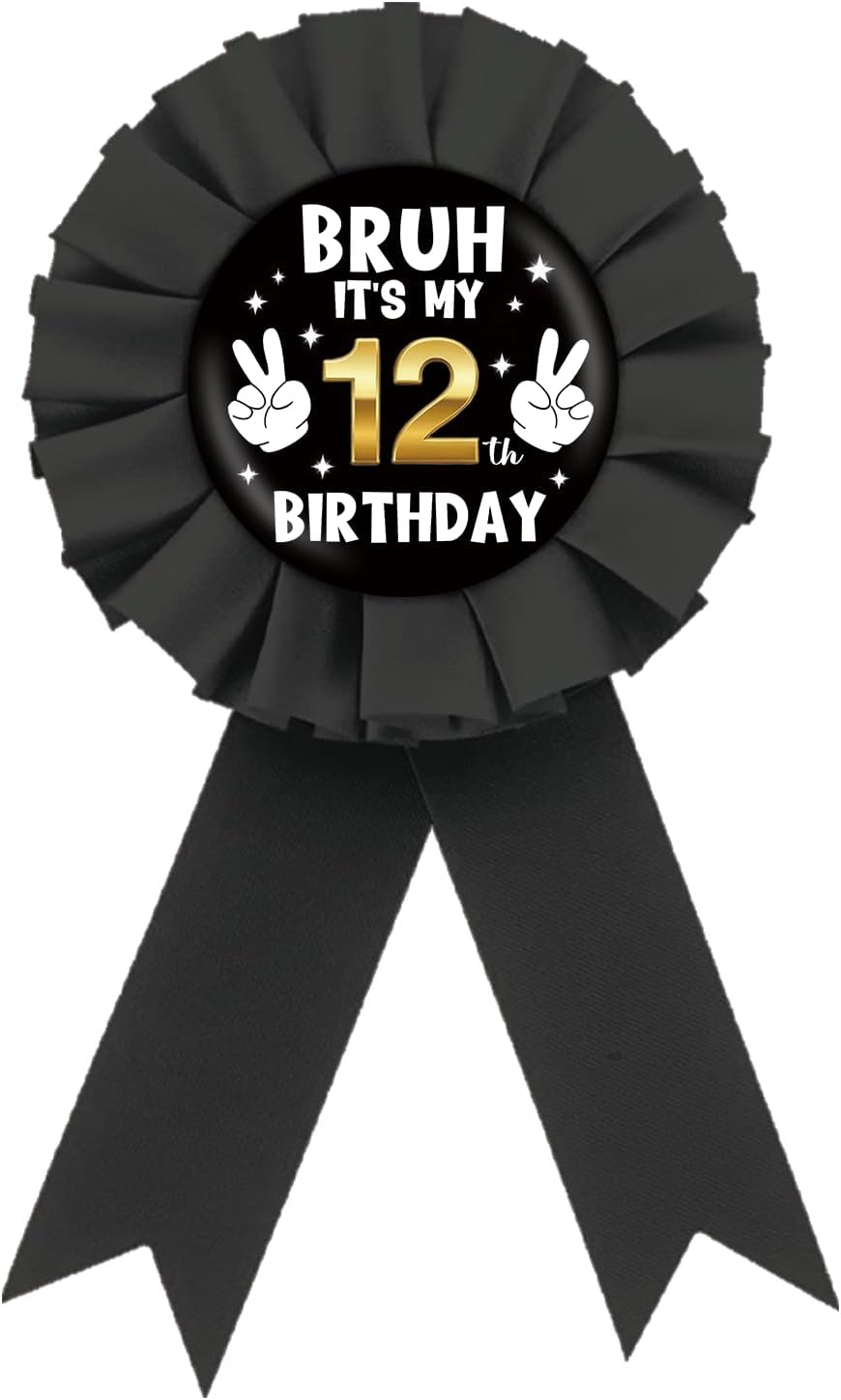 Bruh It's My 3rd Birthday Tinplate Badge Pin, Black Rosette Bruh I'm 3 Button Pin, Gold Happy 3rd Birthday Award Ribbon Brooch for Three Years Old Party Supplies