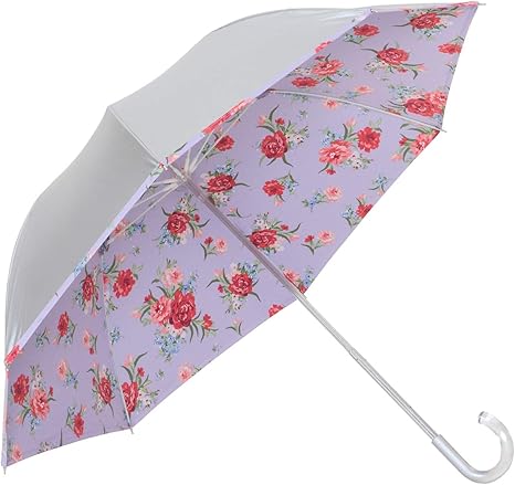 Amazon 日傘 Upf50 Uvカット率99 以上 遮光率99 以上 遮熱効果 晴雨兼用 コンパクト長傘 花柄 ひんやり傘 Lieben 1477 1490 スライド式長傘 50cm 8本 シルバー カーネーションパープル Lieben リーベン 傘 レインウェア 通販