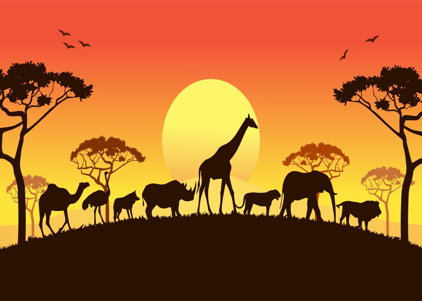 BELECO 3.6x3m Sfondo in tessuto Safari africano | Silhouette animali selvatici africani leone elefante giraffa tramonto sfondo safari decorazione festa foto