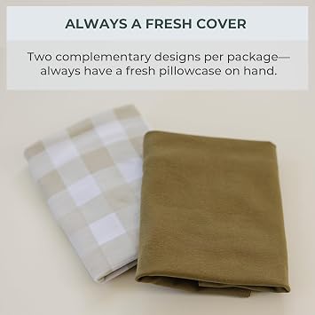 Pobi Baby Toddler Pillowcase 2-Pack, Ultra Soft Jersey Knit (Gingham Khaki) | Kids Pillow case 13x18 in, Jersey Pillow Cases, Crib Pillow, Travel Pillow, Cotton, Machine Wash, OEKO-TEX 100 Certified