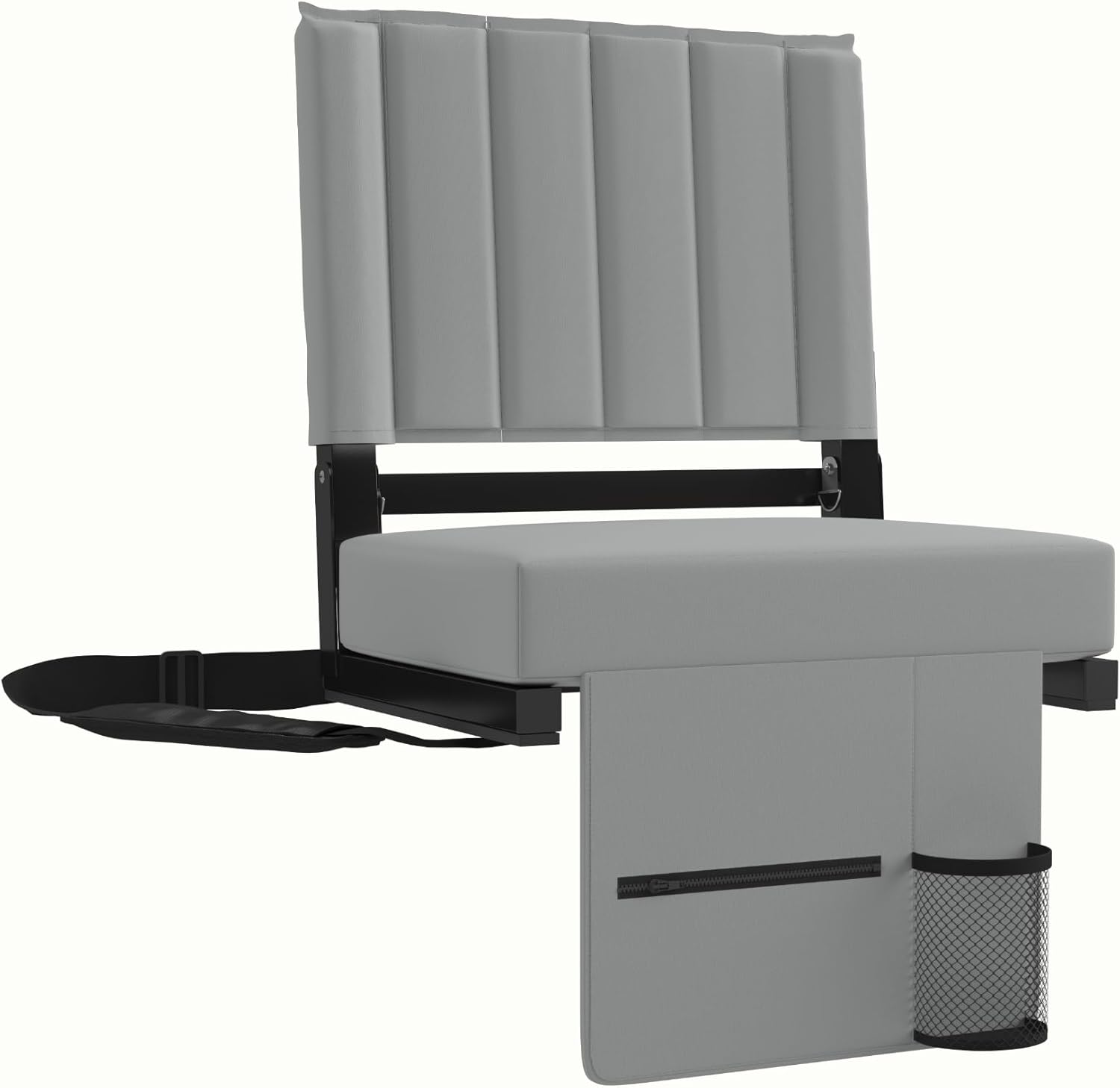 Stadium Seat for Bleachers with Back Support and Wide Padded Cushion Stadium Chair, Includes Shoulder Strap and Cup Holder Light Gray 2