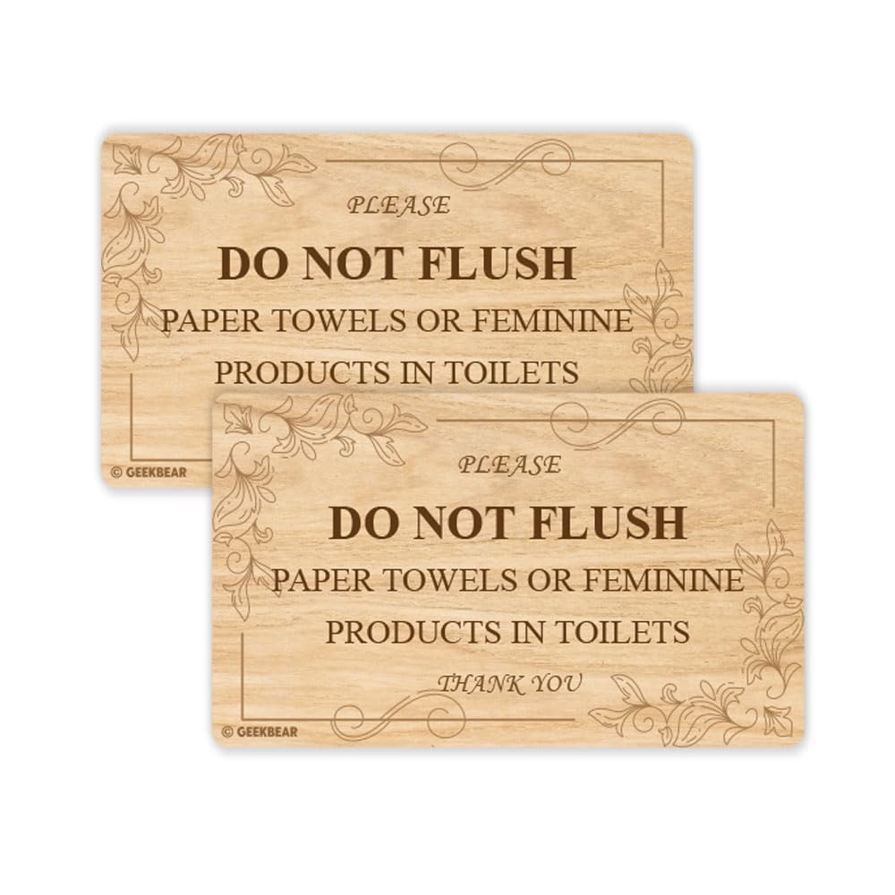 GEEKBEARDo Not Flush Bathroom Sign - 2 Pack Acrylic, Unique, Durable - 6.3 x 3.8 in (Wood)