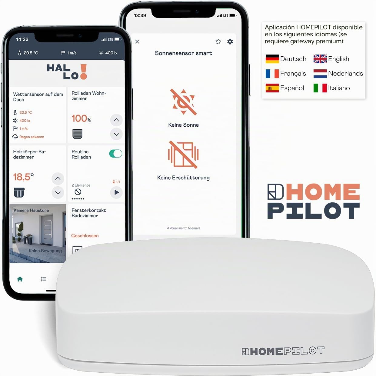 HOMEPILOT - Sensor de luz solar Smart | Control de protección solar con sensor de vibración. Controla hasta 5 dispositivos. Compatible con Gateway Premium de HomePilot