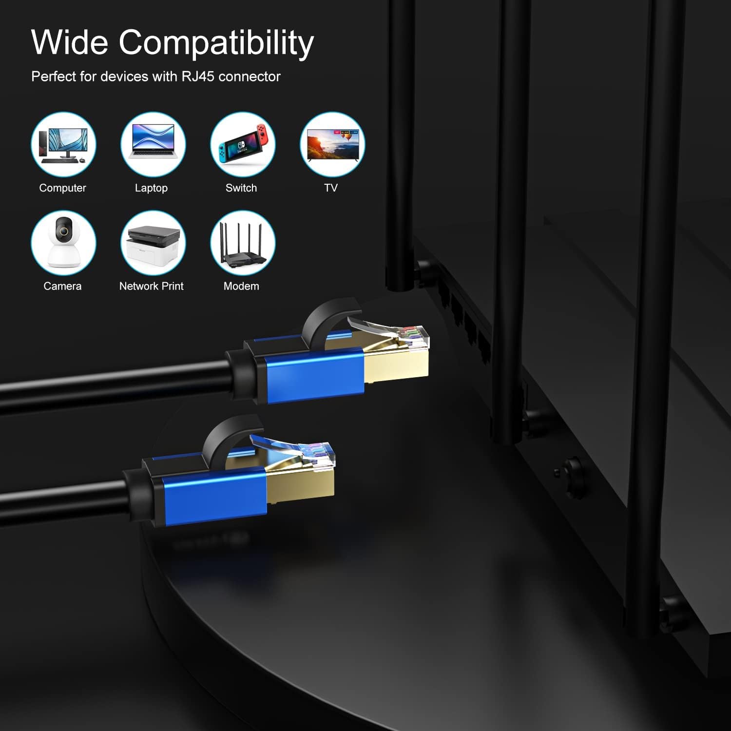 Cat7 Ethernet Cable 100ft, Cat7 Outdoor Cable Triple Shielding SSTP 10Gbps 600MHz Ethernet Patch Cable for Modem Router LAN RJ45, UV/Water Proof, Direct Burial, PE Jacket